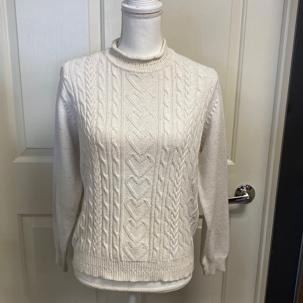 Studio Works Women's Cotton Cream Cable Knit Sweater size Medium machine wash